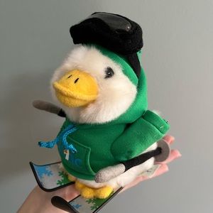 Skiing Alflac Duck 2013 stuffed collectable with sound box. Green hoodie